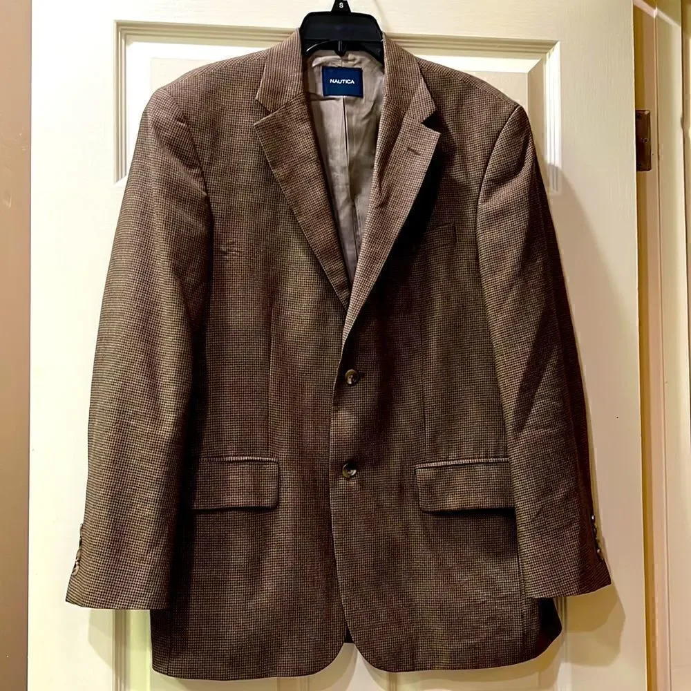 Handsome Nautica Men’s 40R Brown & Grey 100% Wool Sport Coat